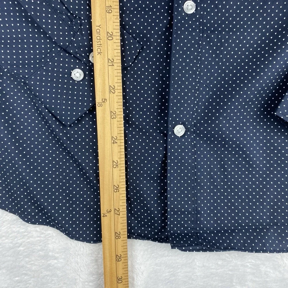 H&M Dress Shirt Mens Small Navy Blue w/White Dots Slim Fit Easy Iron NWT!